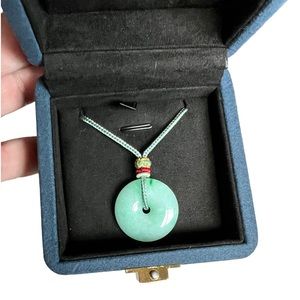 Green Jade or Jadeite Medallion Necklace Adjustable Cord